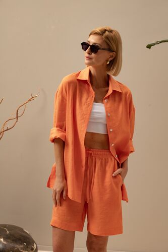 Рубашка женская Лён, Цвет: Оранжевый, Размер: 42, изображение 6