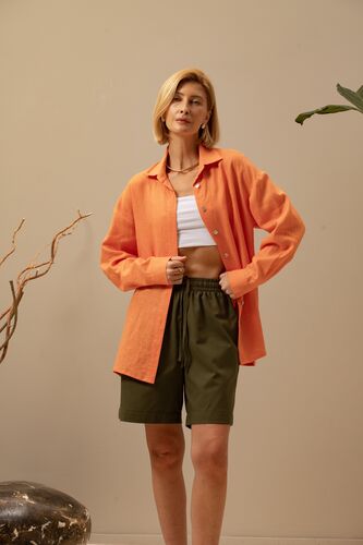 Рубашка женская Лён, Цвет: Оранжевый, Размер: 42, изображение 3