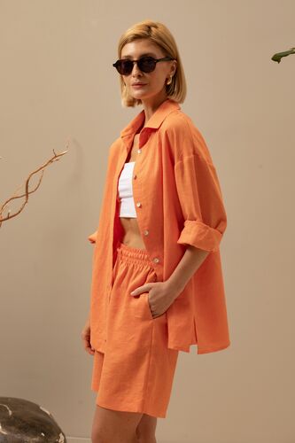 Рубашка женская Лён, Цвет: Оранжевый, Размер: 42, изображение 4